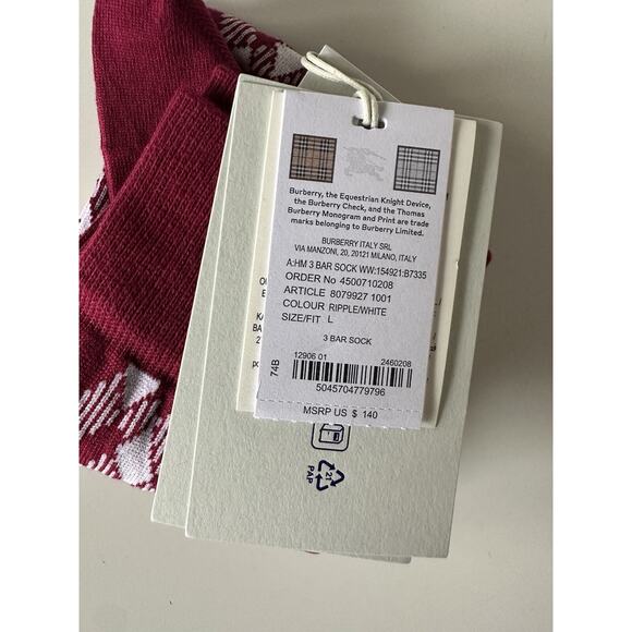 Burberry 3 Bar Socks Ripple/White L (11-12 US / 41-42 Euro) 8079927 NWT $140 - Picture 9 of 9